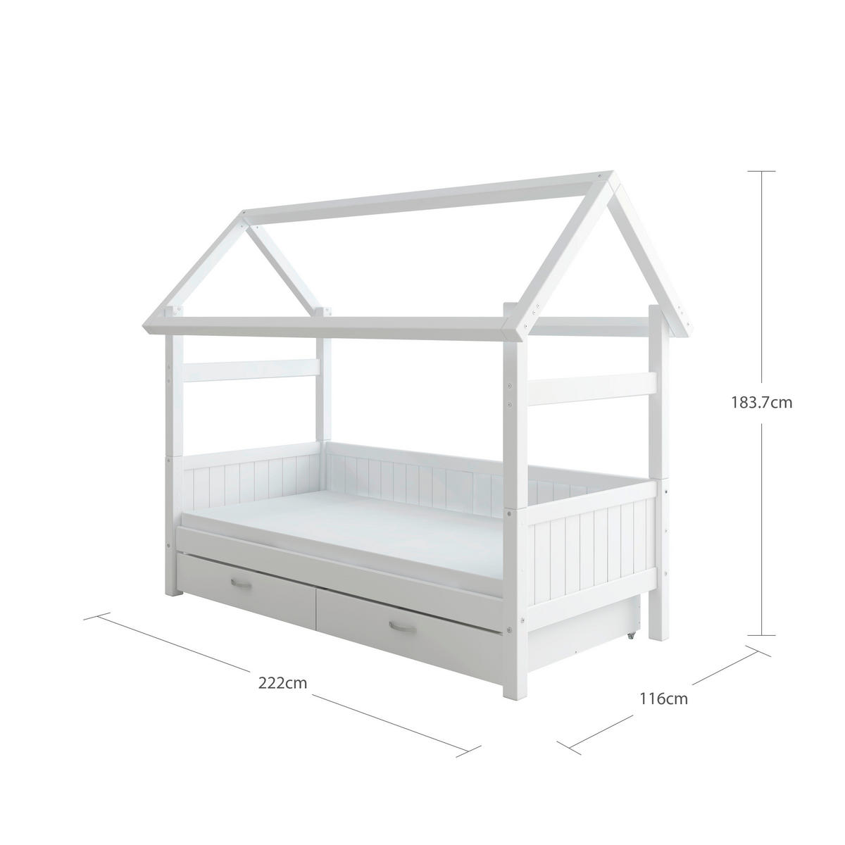 HAUSBETT 90/200 cm,  in Weiß, Rollrost, Bettschublade  - Weiß, MODERN, Holz (90/200cm) - Chameo