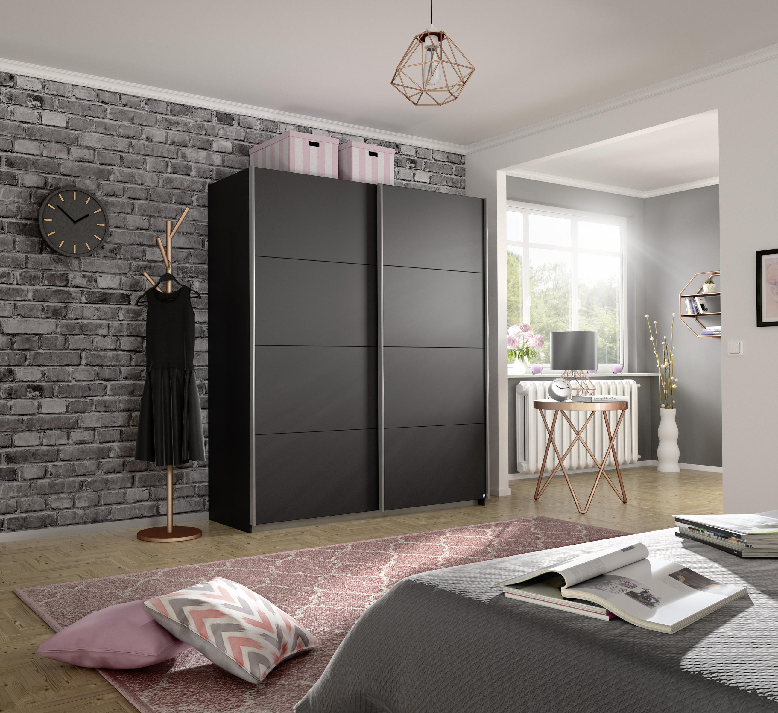 SCHWEBETÜRENSCHRANK 181/230/62 cm 2-türig Grau  - Alufarben/Grau, MODERN, Holzwerkstoff/Metall (181/230/62cm) - Rauch Möbel