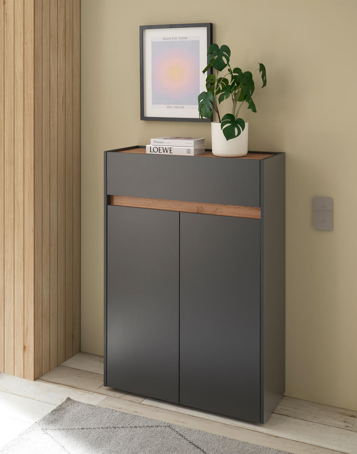 SCHUHSCHRANK Anthrazit, Eiche Wotan  - Anthrazit/Eiche Wotan, Design, Holzwerkstoff/Kunststoff (85/122/35cm) - Modante