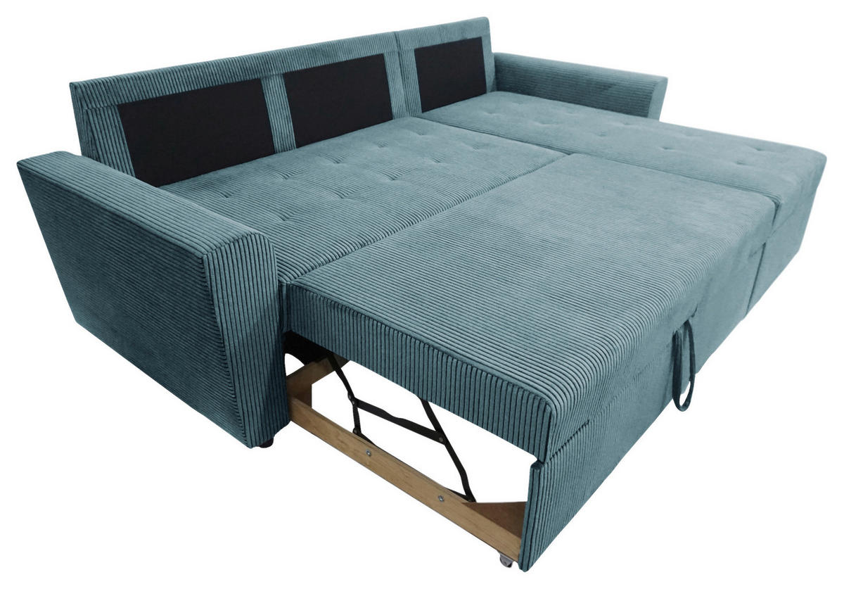 ECKSOFA TERMOLI Hellblau Cord Rückenkissen, Bettkasten  - Schwarz/Hellblau, Design, Kunststoff/Textil (231/155cm) - MID.YOU