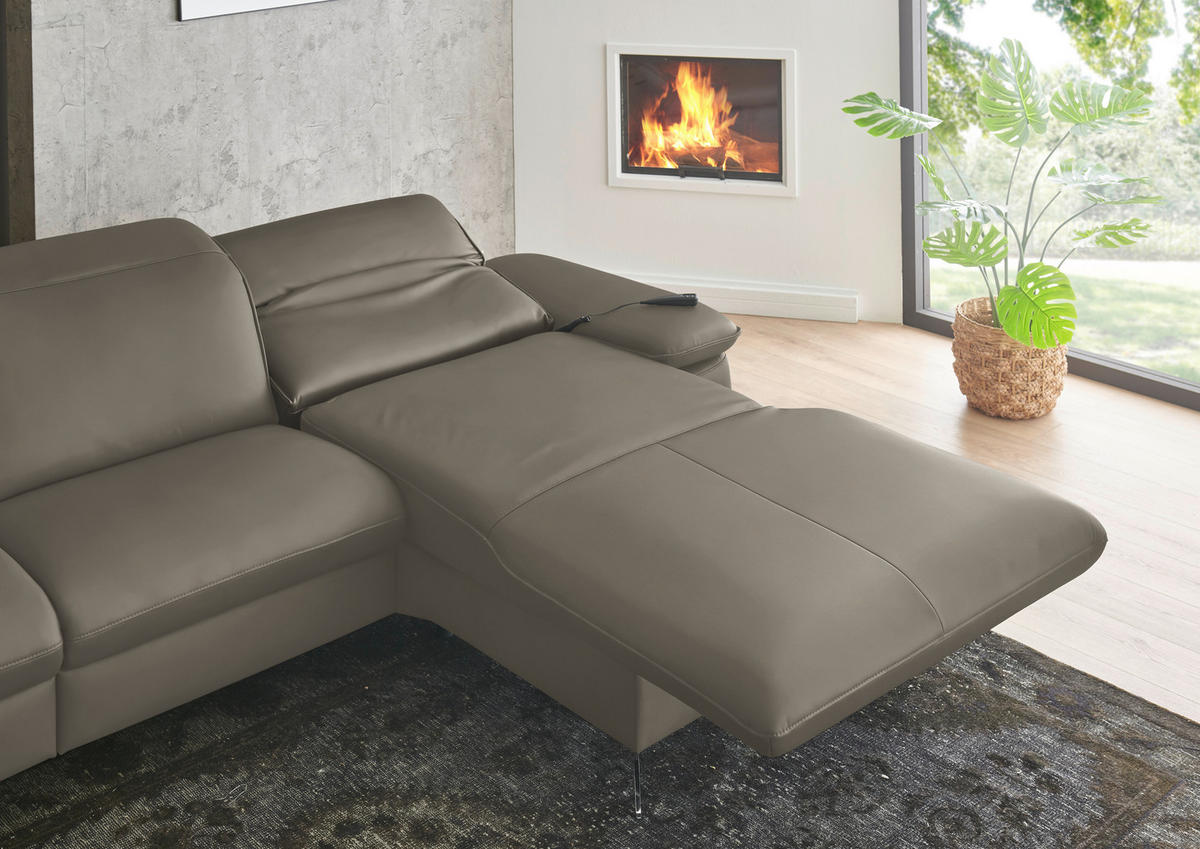 ECKSOFA  Echtleder Cappuccino  - Schwarz/Cappuccino, Design, Leder/Metall (307/169cm) - Beldomo Premium