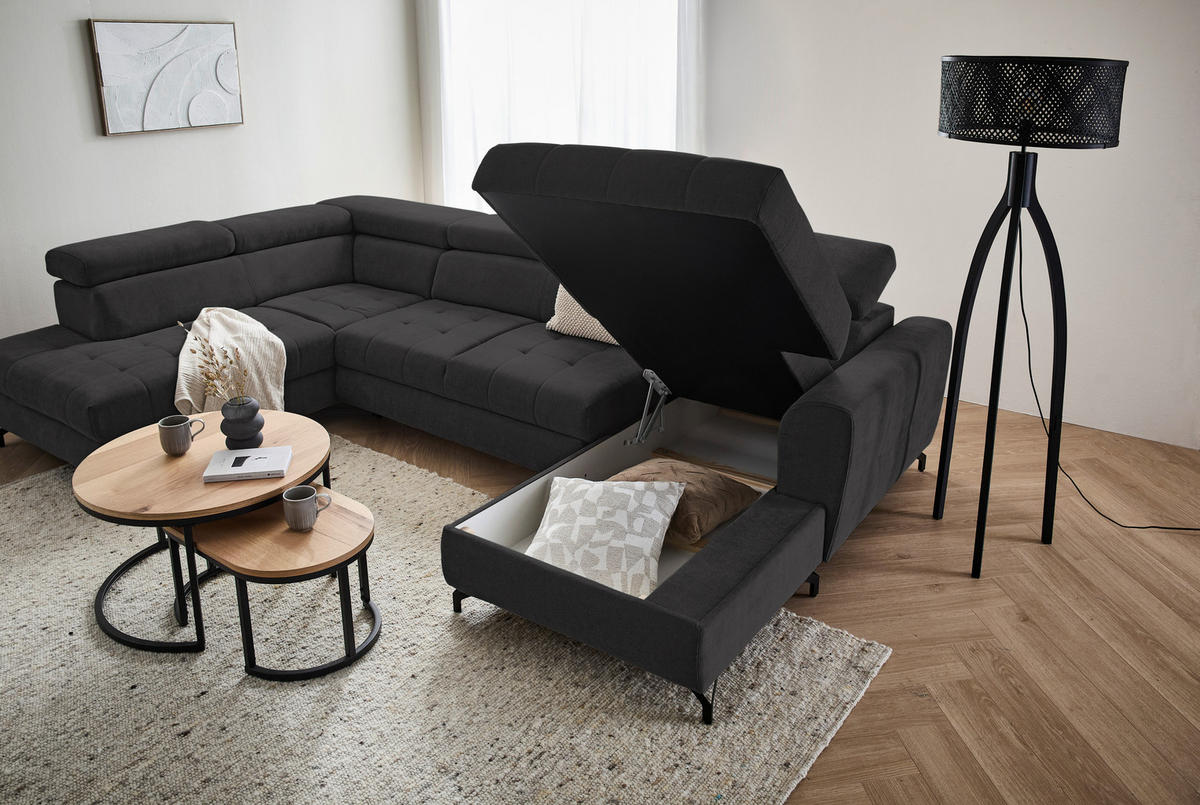 WOHNLANDSCHAFT Anthrazit Struktur  - Anthrazit/Schwarz, Design, Textil/Metall (203/327/177cm) - Stylife