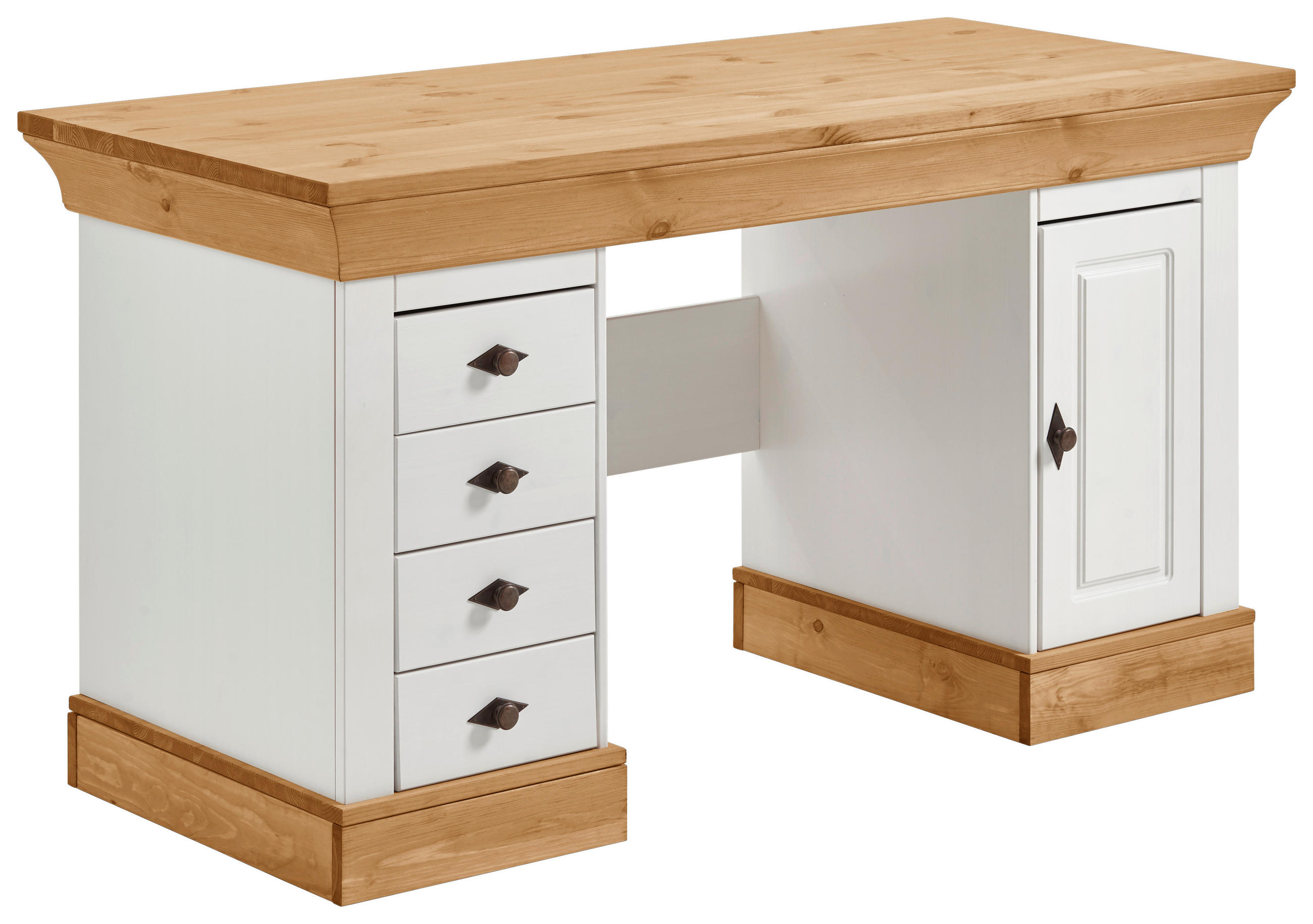 SCHREIBTISCH 143/65/77 cm  in Weiß, Laugenfarbig  - Laugenfarbig/Weiß, ROMANTIK / LANDHAUS, Holz/Metall (143/65/77cm) - Boxxx