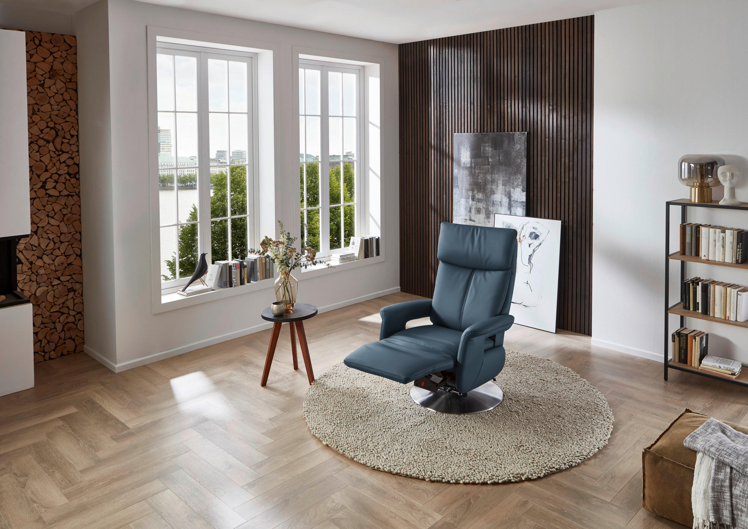 RELAXSESSEL in Leder Blau  - Blau/Edelstahlfarben, Design, Leder/Metall (78/112/85cm) - Cantus