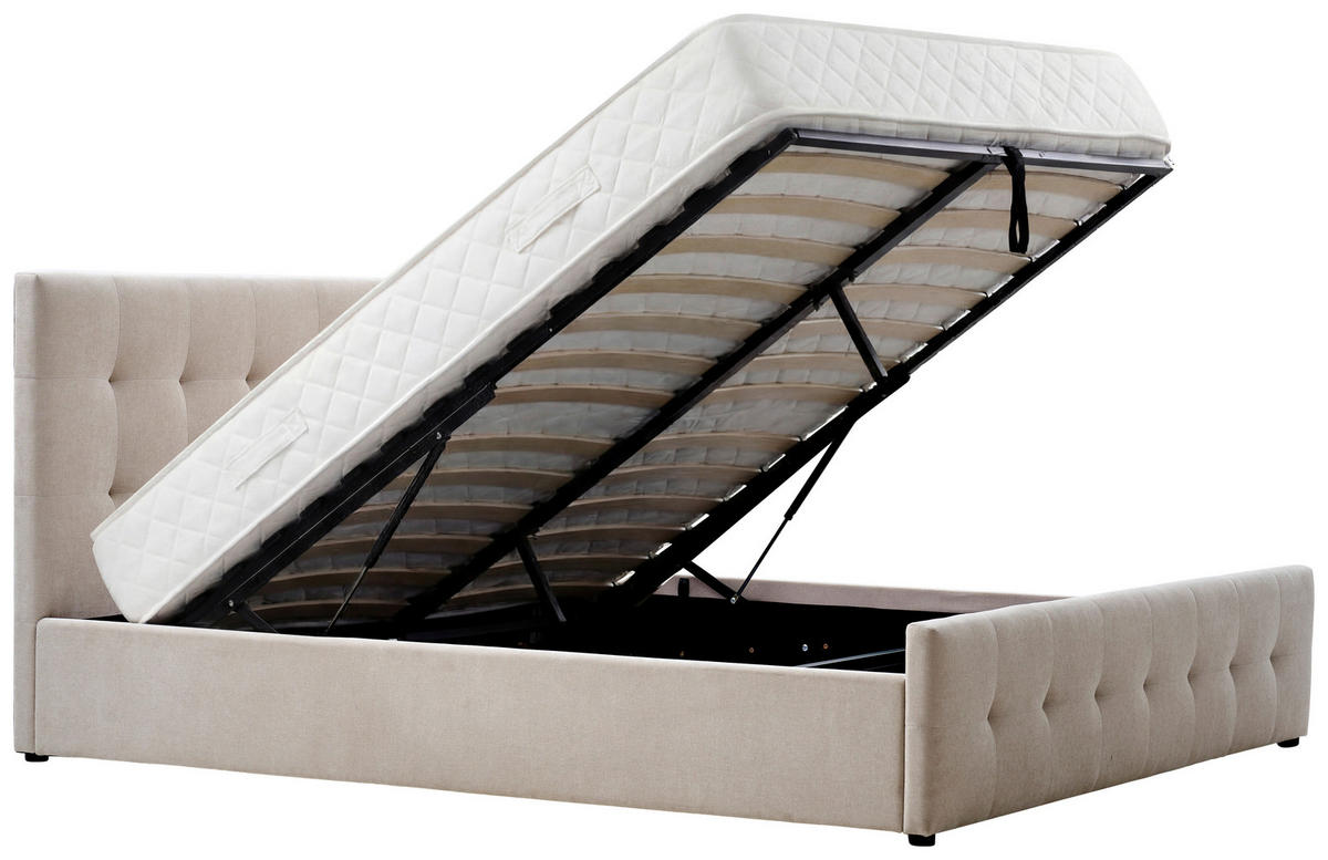 POLSTERBETT 140/200 cm,  in Beige, Lattenrost, Bettkasten, gepolstertes Kopfteil,  - Beige/Schwarz, Design, Holz/Kunststoff (140/200cm) - Boxxx