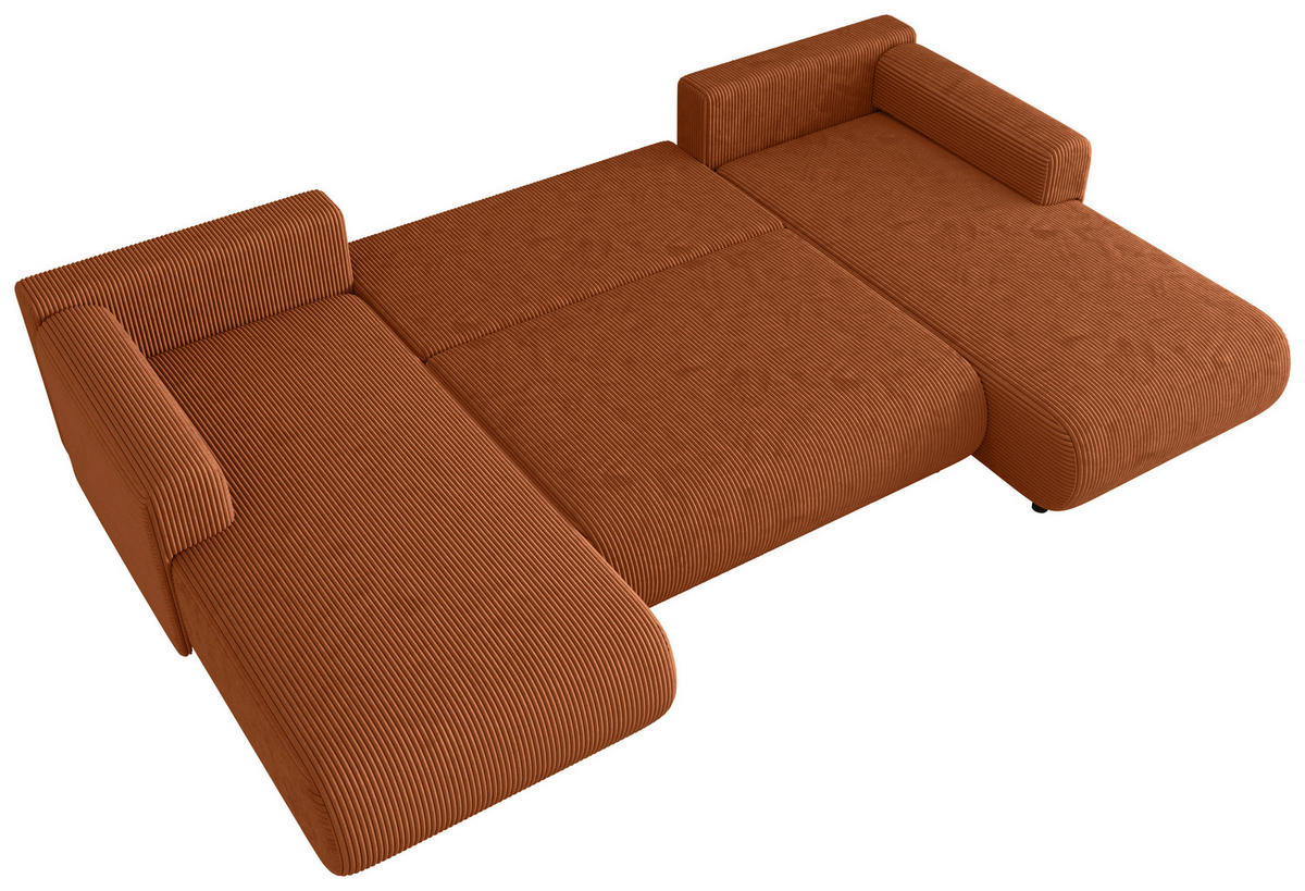 Wohnlandschaft inkl. Funktion Terracotta Cord  - Terracotta/Schwarz, KONVENTIONELL, Textil (200/360/200cm) - Xora