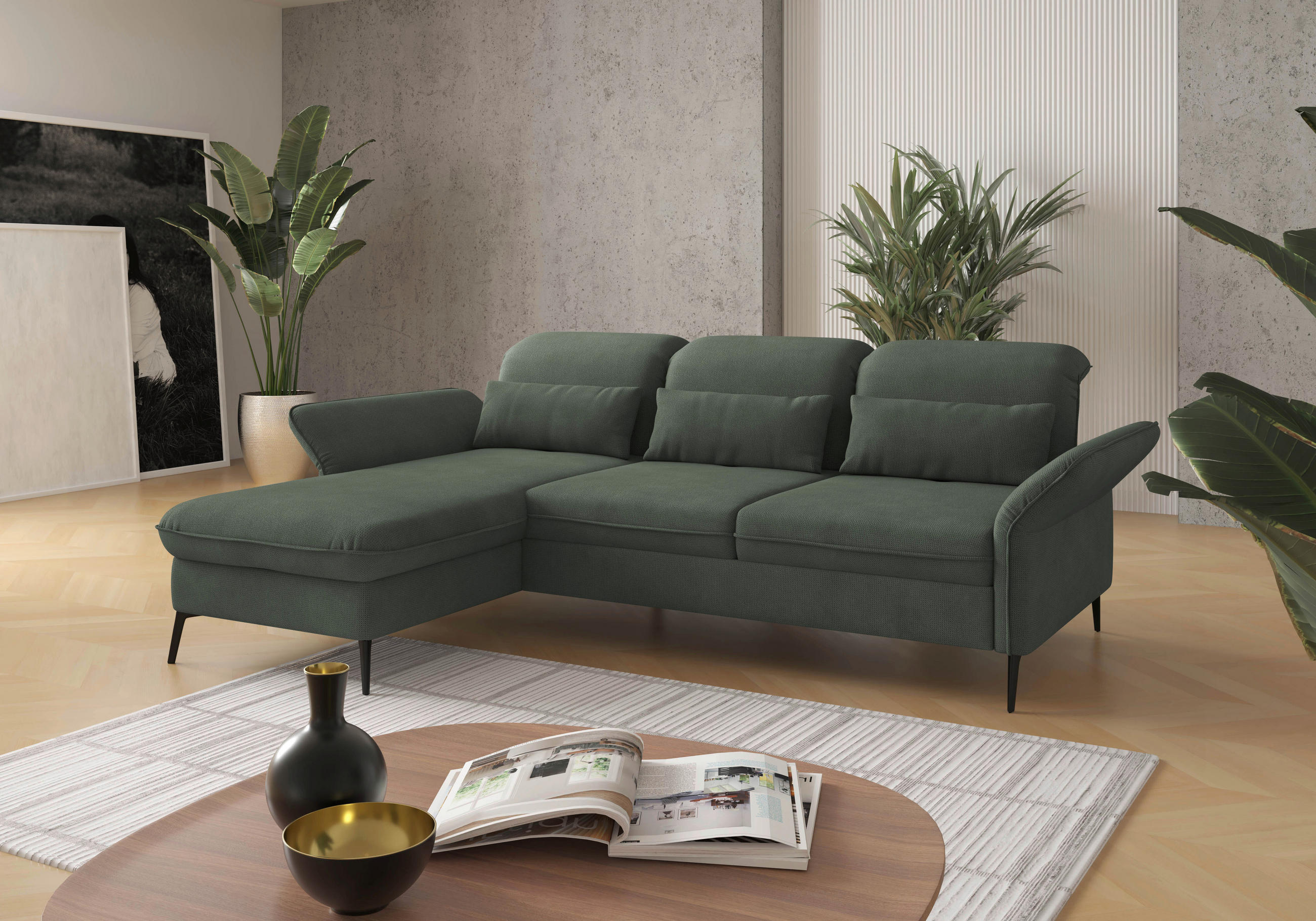 ECKSOFA in Flachgewebe Grün  - Schwarz/Grün, Konventionell, Textil/Metall (198/264cm) - Sit & More
