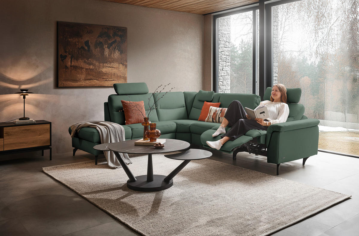 ECKSOFA in Echtleder Waldgrün  249/280 cm  - Waldgrün/Anthrazit, Design, Leder/Metall (249/280cm) - Himolla Komfortklass