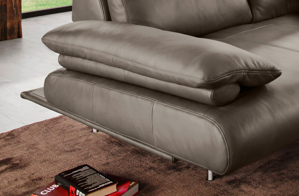 ECKSOFA in Echtleder Grau  - Schwarz/Grau, Design, Leder/Metall (231/305cm) - Dieter Knoll