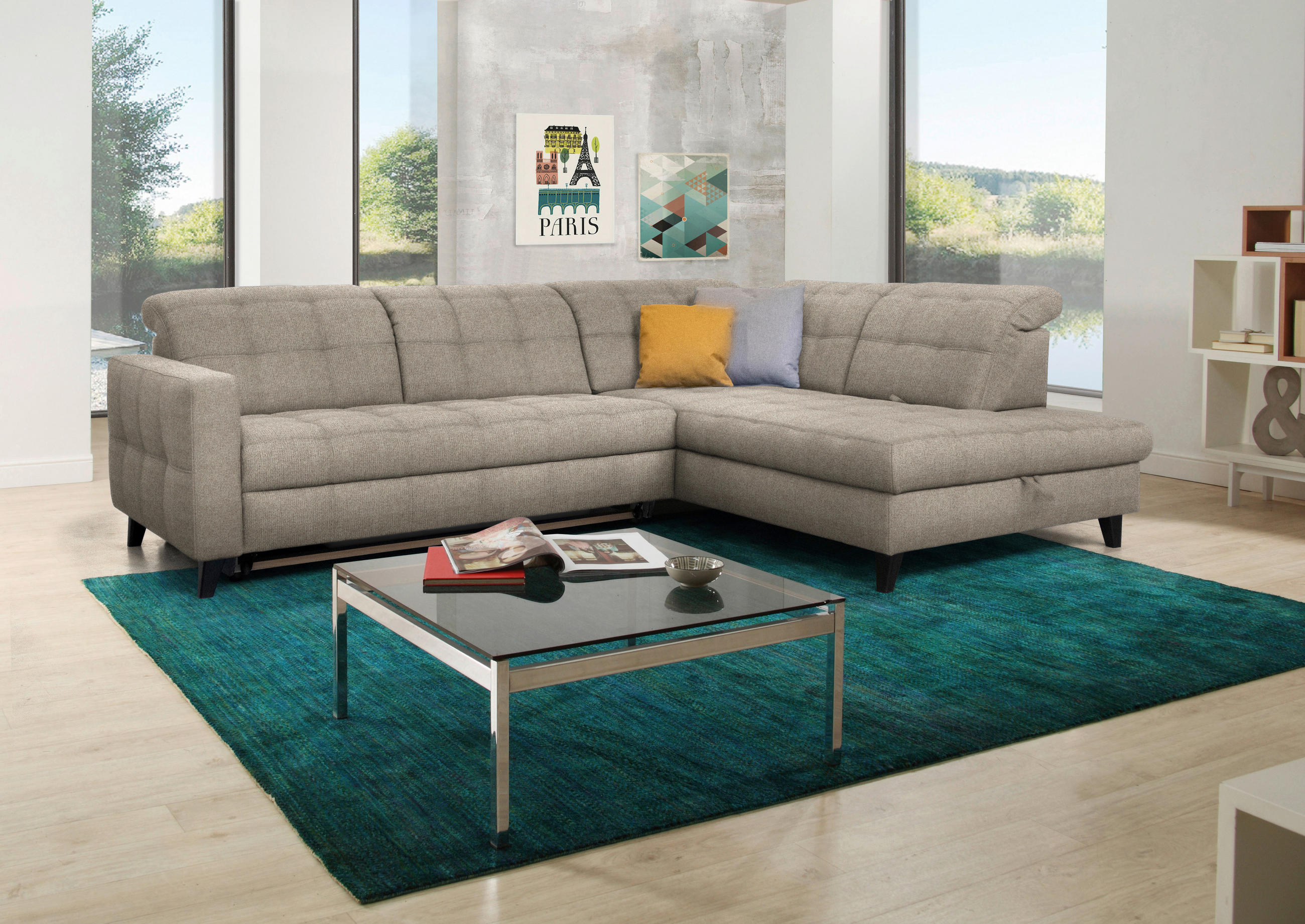 ECKSOFA in Webstoff Beige  - Beige/Schwarz, Design, Holz/Textil (297/216cm) - Xora