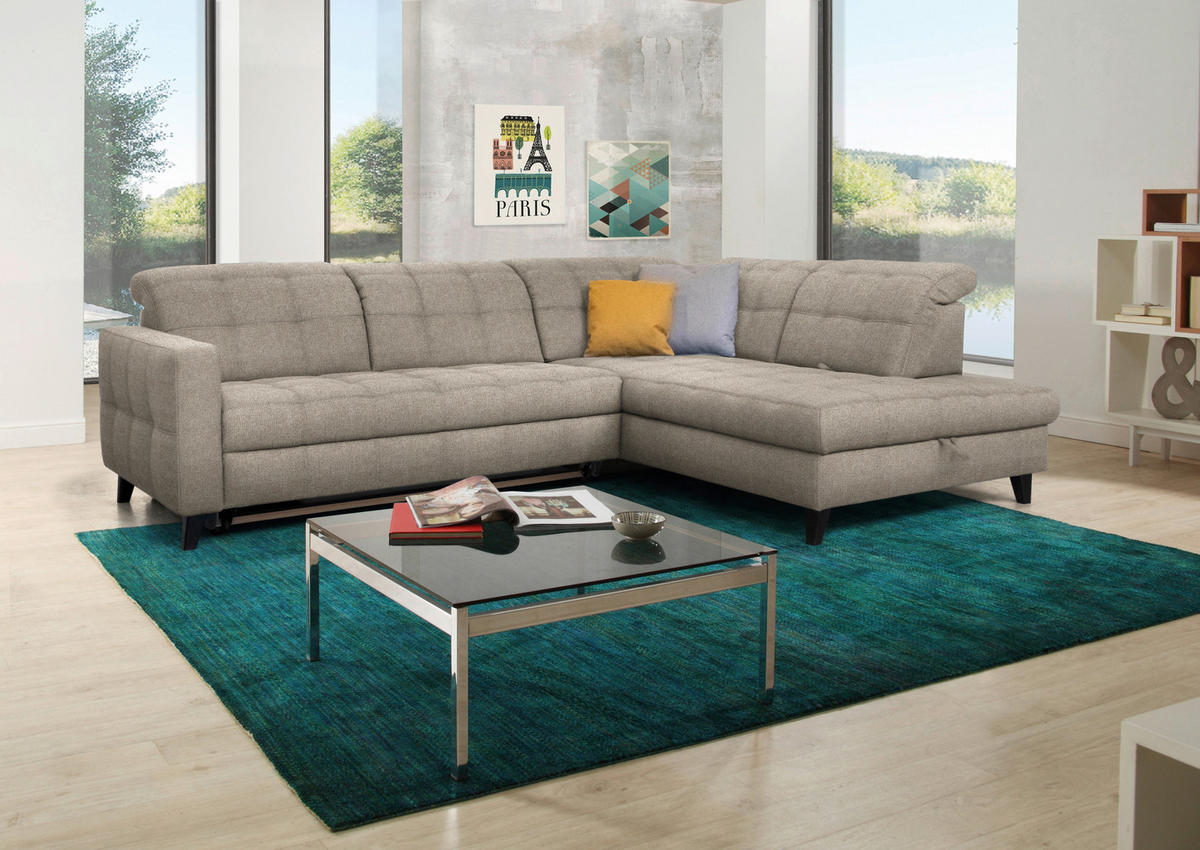 ECKSOFA in Webstoff Beige  297/216 cm  - Beige/Schwarz, Design, Holz/Textil (297/216cm) - Xora