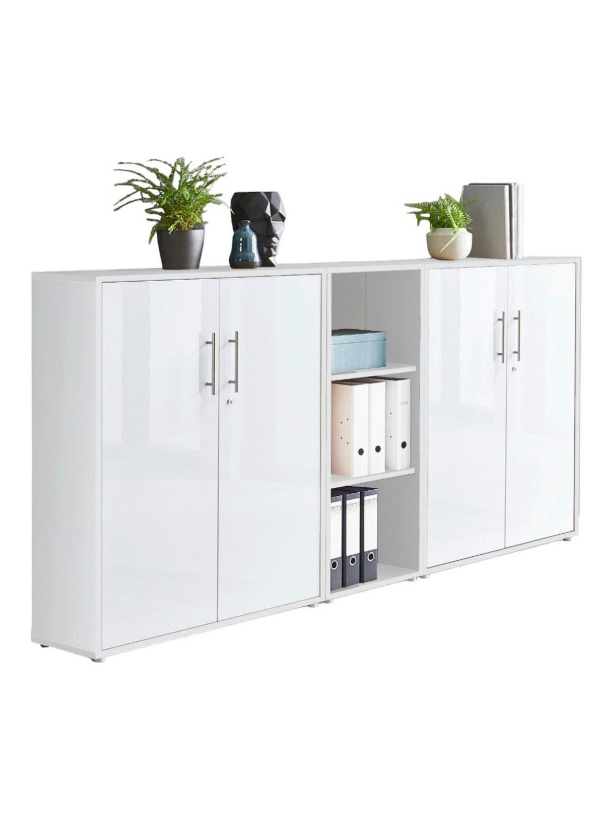 AKTENSCHRANK Weiß, Weiß Hochglanz  - Weiß Hochglanz/Weiß, MODERN, Holzwerkstoff (212,9/113,6/33cm) - MID.YOU