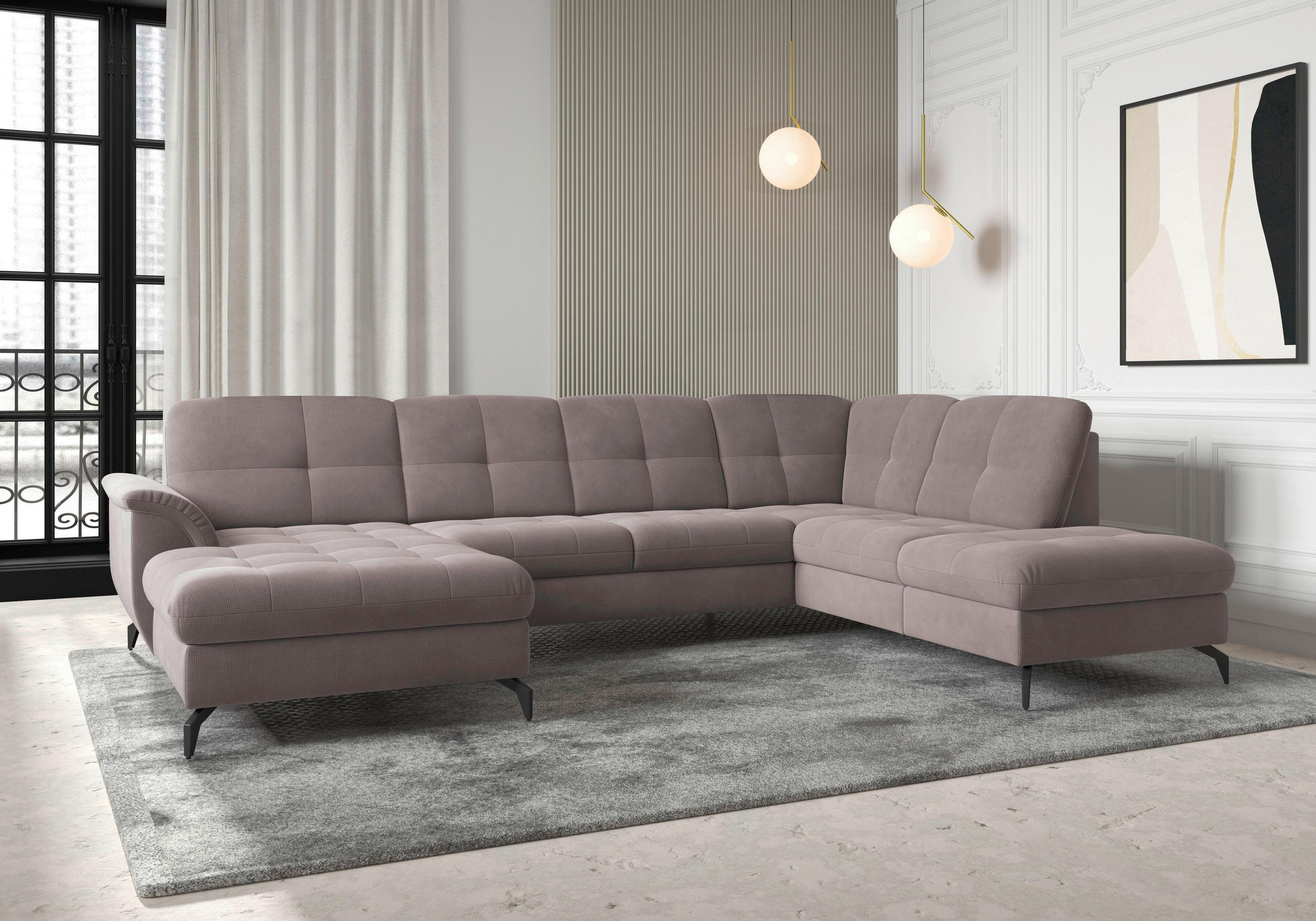 WOHNLANDSCHAFT in Flachgewebe Taupe  - Taupe/Schwarz, Modern, Textil/Metall (164/319/212cm) - Sit & More