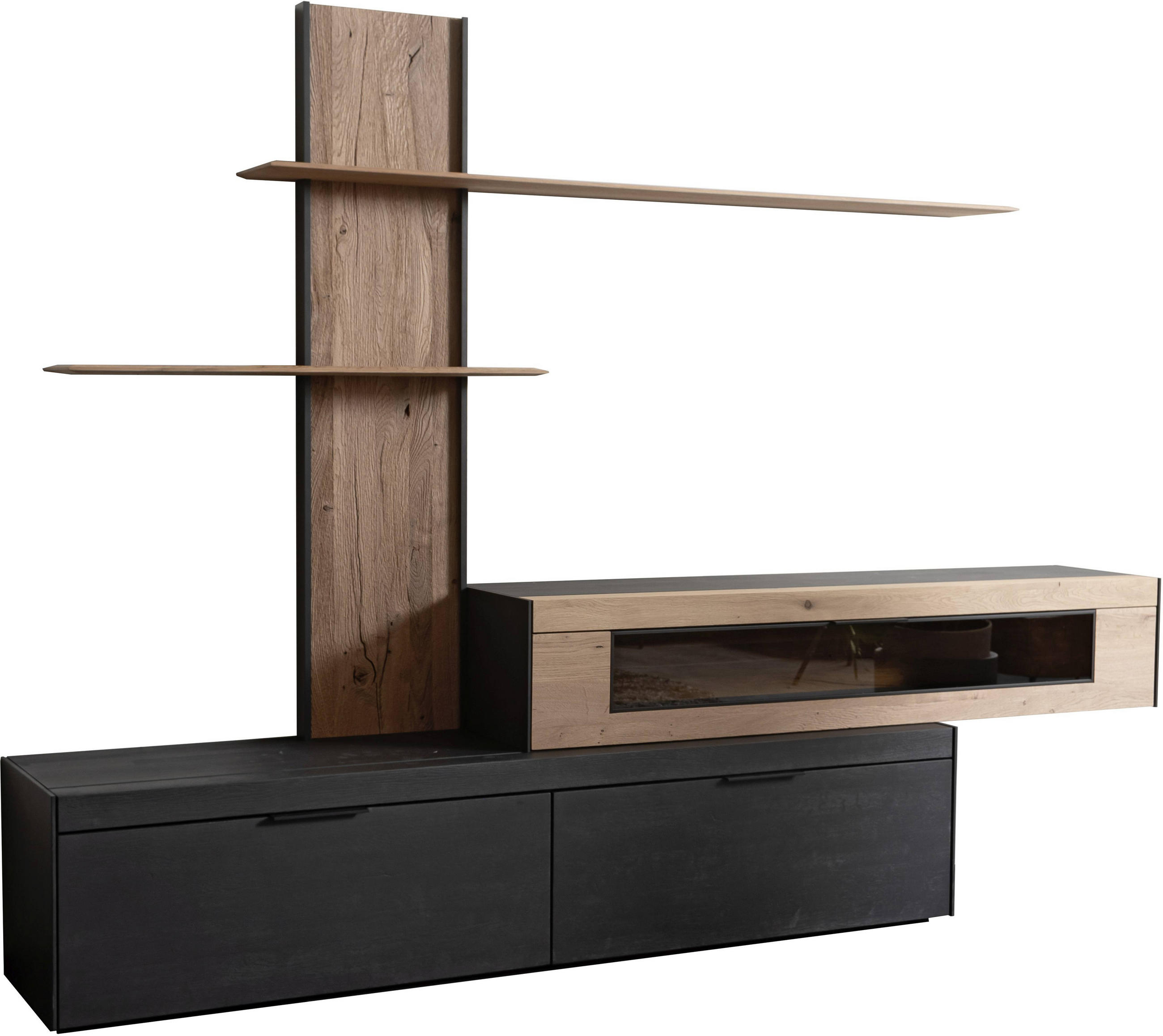 WOHNWAND  in Anthrazit, Eichefarben  300/205/49 cm  - Eichefarben/Anthrazit, KONVENTIONELL, Glas/Holz (300/205/49cm) - Schöner Wohnen