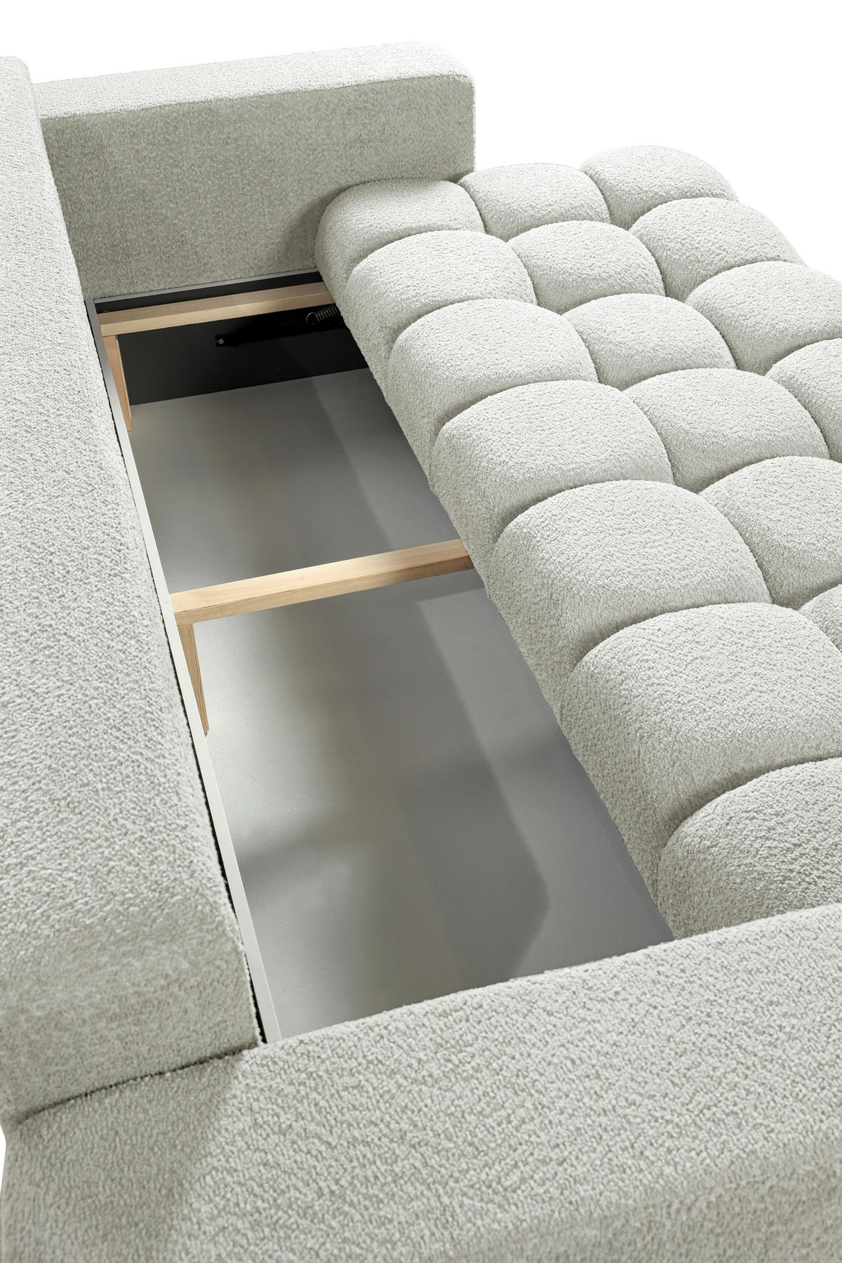 SCHLAFSOFA in Struktur, Bouclé Creme  - Creme/Schwarz, Basics, Kunststoff/Textil (250/86/140cm) - Livetastic