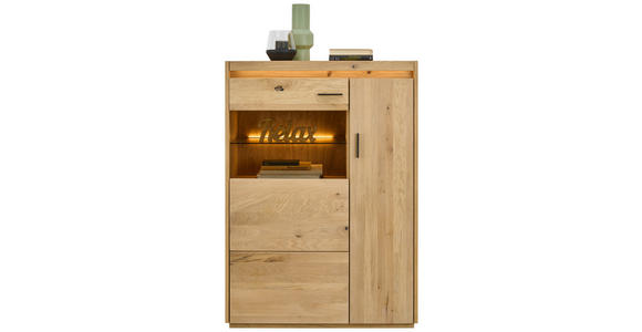 HIGHBOARD in 94,8/133,5/37 cm - Eichefarben/Schwarz, Natur, Glas/Holz (94,8/133,5/37cm) - Linea Natura
