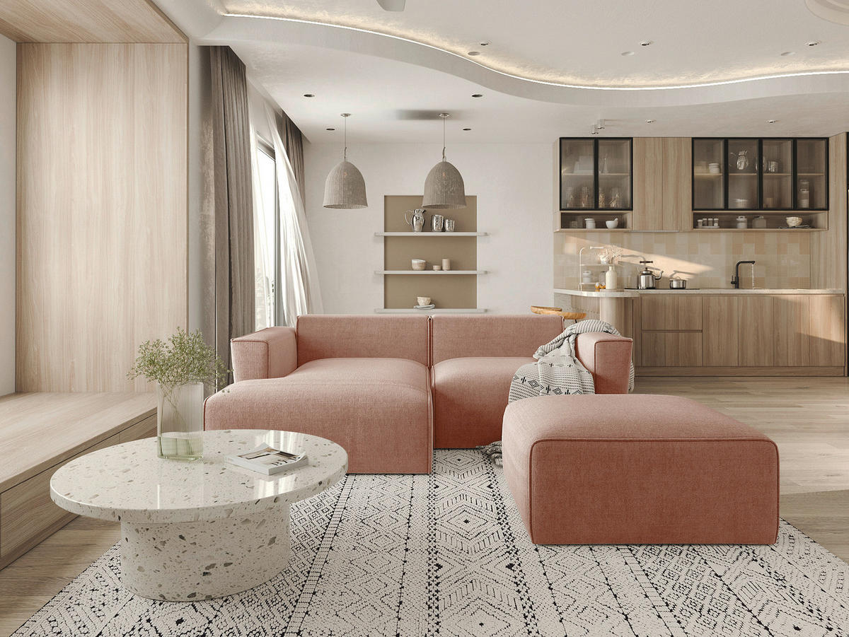 ECKSOFA Rosa Struktur  - Schwarz/Rosa, Design, Kunststoff/Textil (161/234cm) - P & B