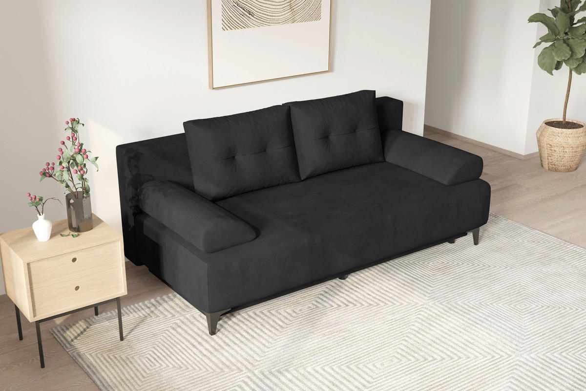 SCHLAFSOFA  mit Liegefunktion, Rücken echt Velours Anthrazit  - Anthrazit/Schwarz, KONVENTIONELL, Textil/Metall (200/98/90cm) - Carryhome