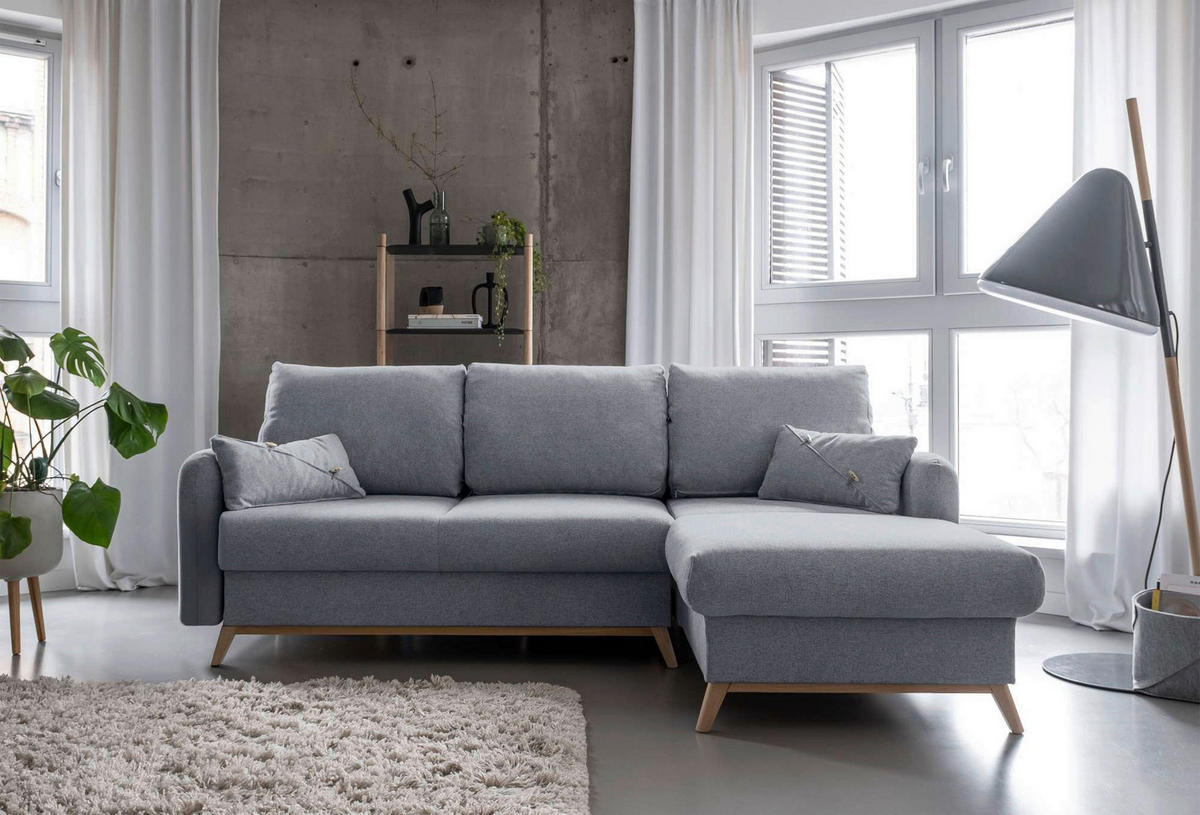 ECKSOFA Chenille Hellgrau  - Hellgrau/Naturfarben, Holz/Textil (235/157cm) - MID.YOU