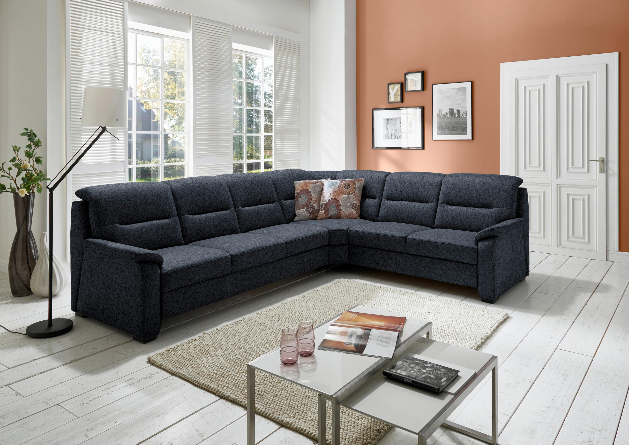 ECKSOFA in Mikrofaser Blau  303/245 cm  - Blau/Schwarz, KONVENTIONELL, Holz/Textil (303/245cm) - Beldomo Comfort