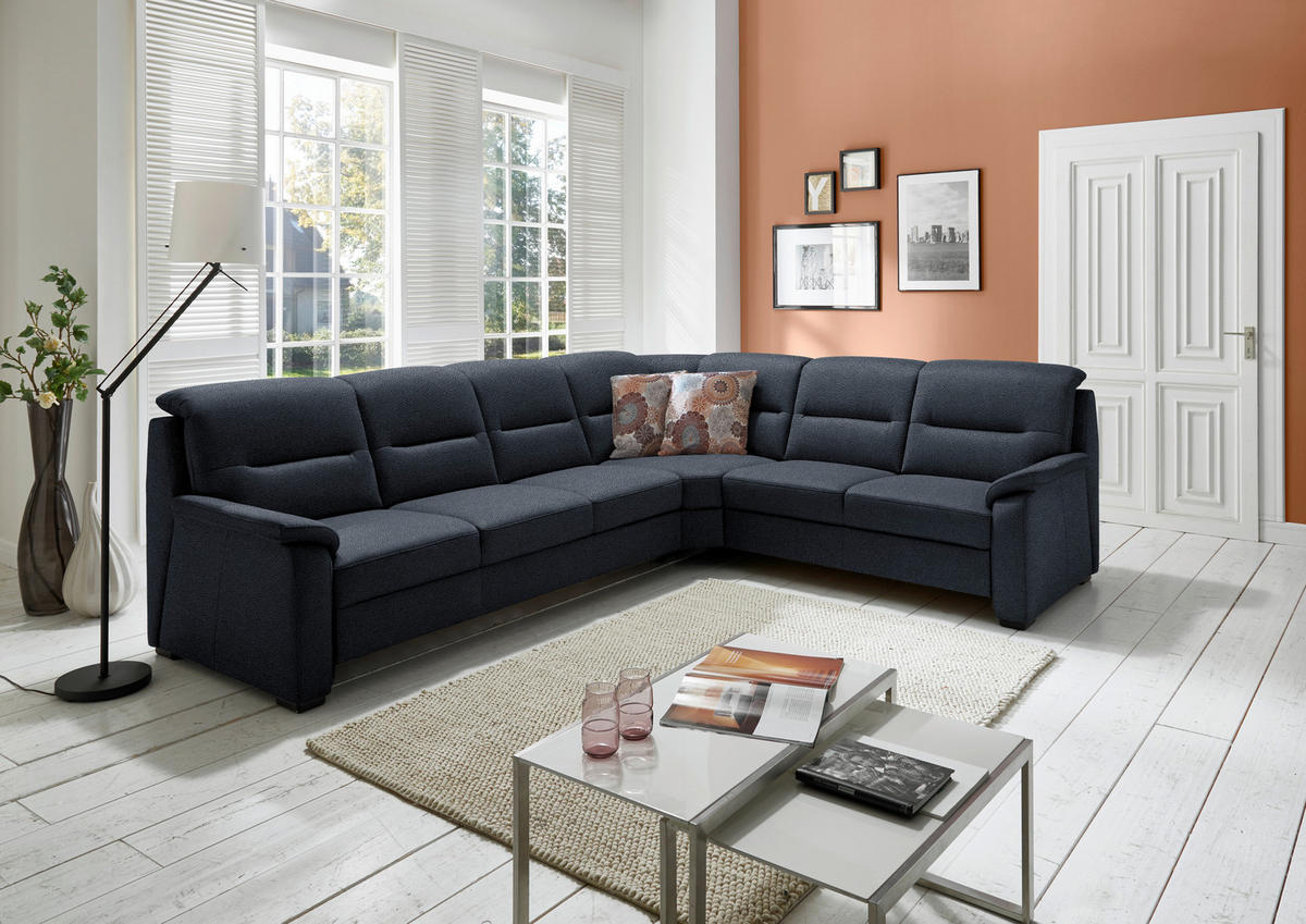 ECKSOFA in Mikrofaser Blau  - Blau/Schwarz, Konventionell, Holz/Textil (303/245cm) - Beldomo Comfort