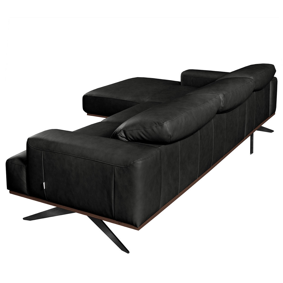 ECKSOFA  in Echtleder Schwarz  187/295 cm  - Schwarz, Design, Leder/Metall (187/295cm) - Livetastic
