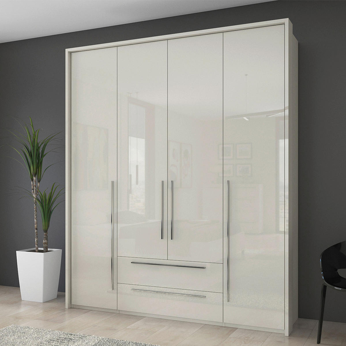 ORMAR SA KLASIČNIM VRATIMA bela, bež  182/224/56 cm  - bela visoki sjaj/bela, Dizajnerski, pločasti materijal/plastika (182/224/56cm)