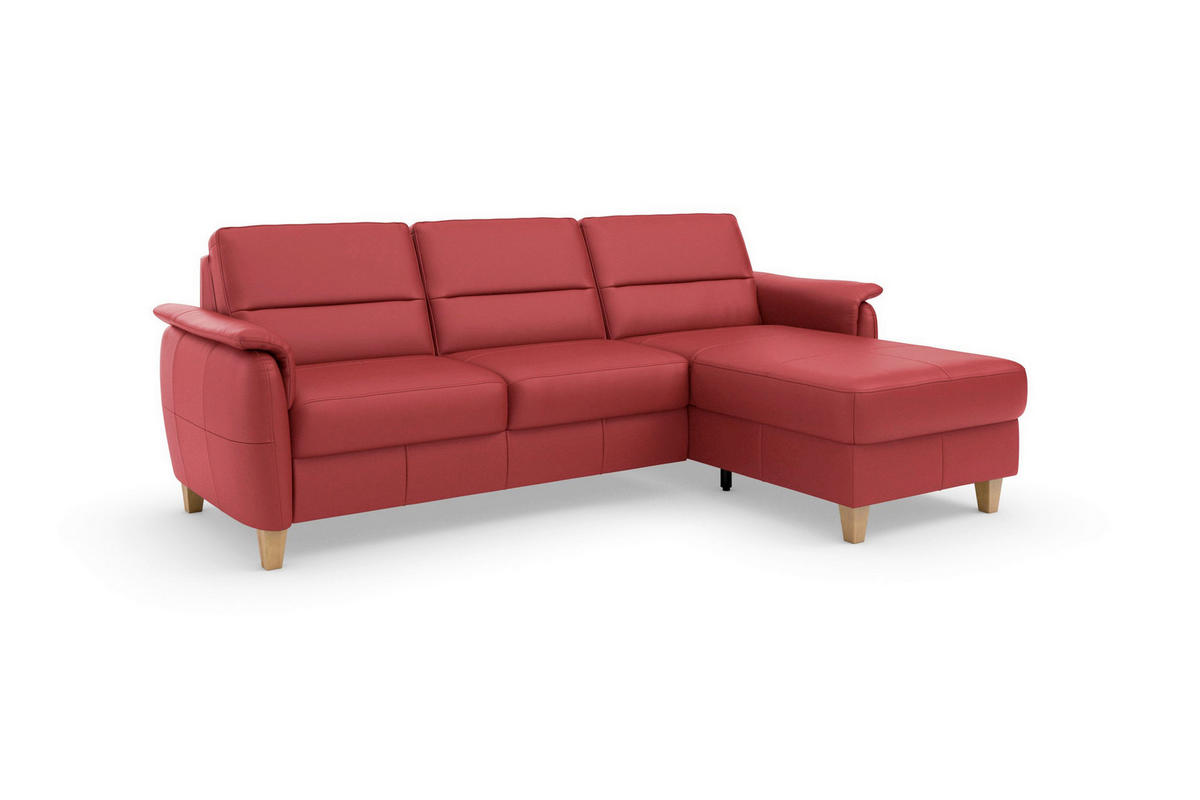 ROHOVÁ SEDAČKA, koža, červená - farba duba/červená, Basics, koža/drevo (244/163cm) - Sit & More