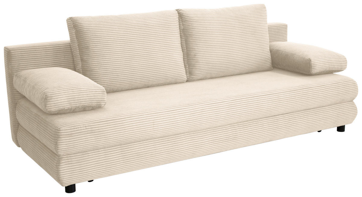 SCHLAFSOFA Cord Creme  - Creme/Schwarz, Design, Kunststoff/Textil (197/77/81cm) - home24