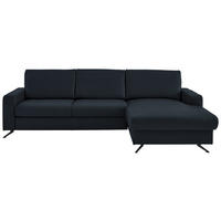 ECKSOFA in Echtleder Dunkelblau  - Schwarz/Dunkelblau, Design, Leder/Metall (267/165cm) - Beldomo Premium