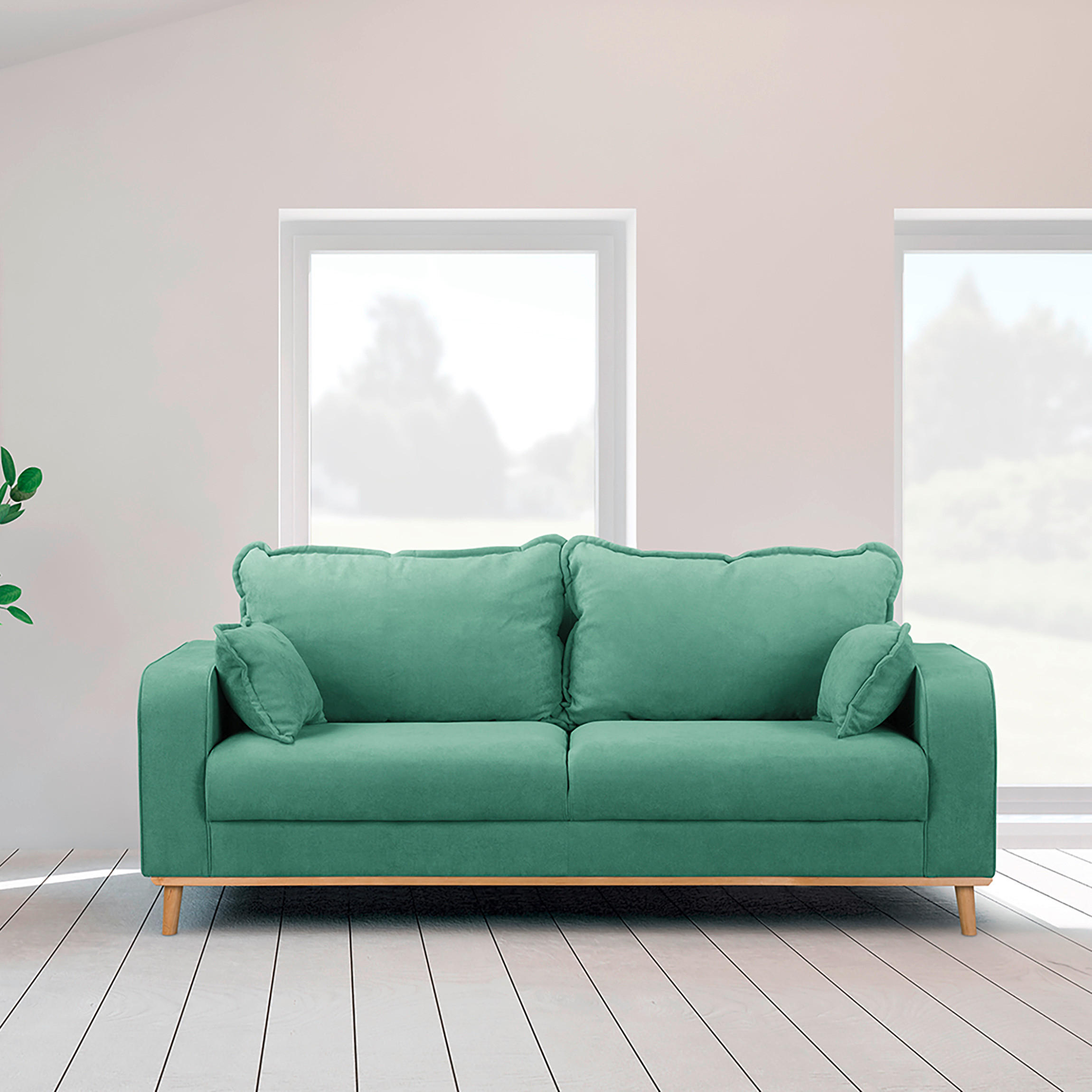 3-SITZER-SOFA in Mikrofaser Mintgrün  - Wengefarben/Mintgrün, Design, Holz/Textil (193/86/87cm) - Livetastic