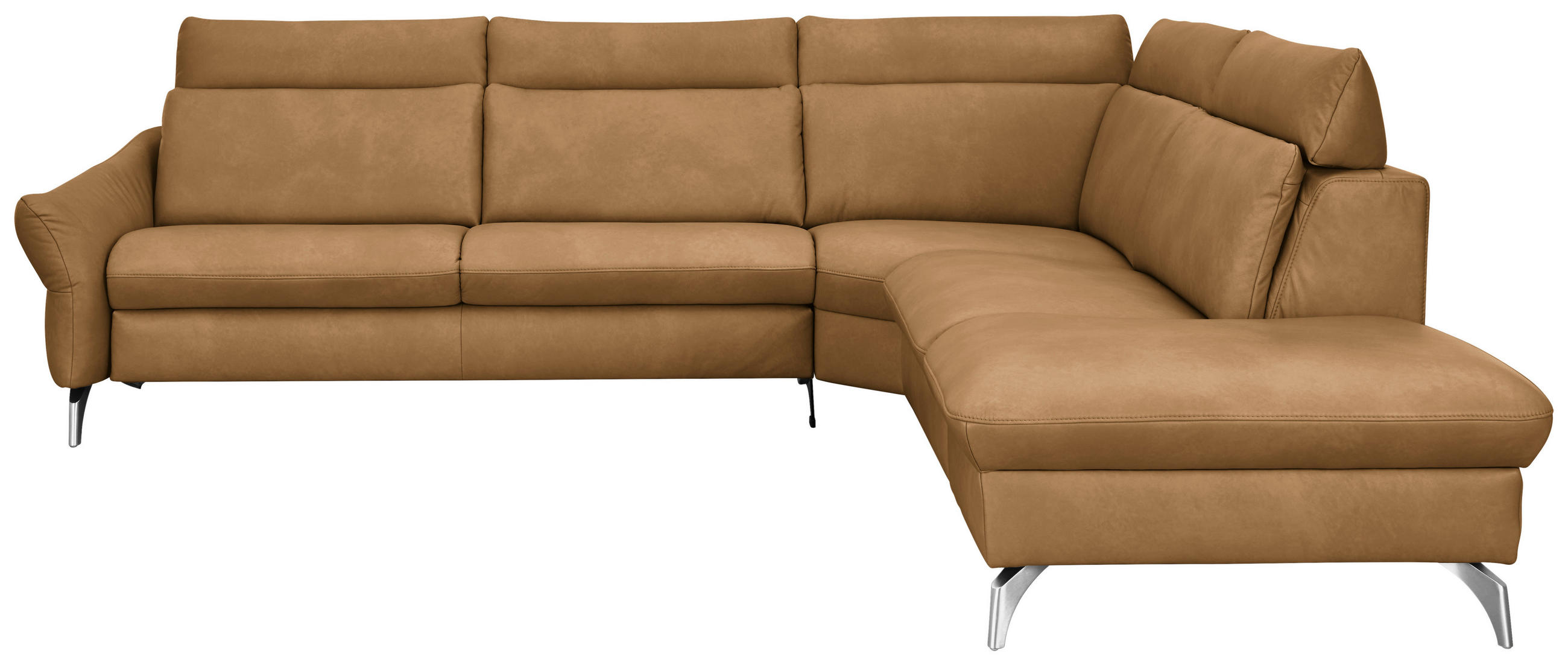 ECKSOFA in Echtleder Honig, Currygelb  296/242 cm  - Currygelb/Edelstahlfarben, KONVENTIONELL, Leder/Metall (296/242cm) - Himolla Komfortklass