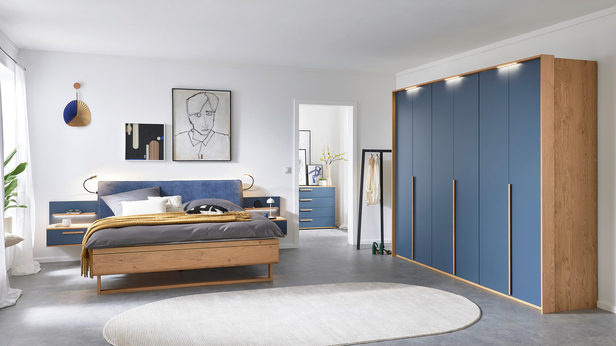 SCHLAFZIMMER Blau, Eichefarben  - Blau/Eichefarben, Design, Holz/Holzwerkstoff (180/200cm) - Musterring