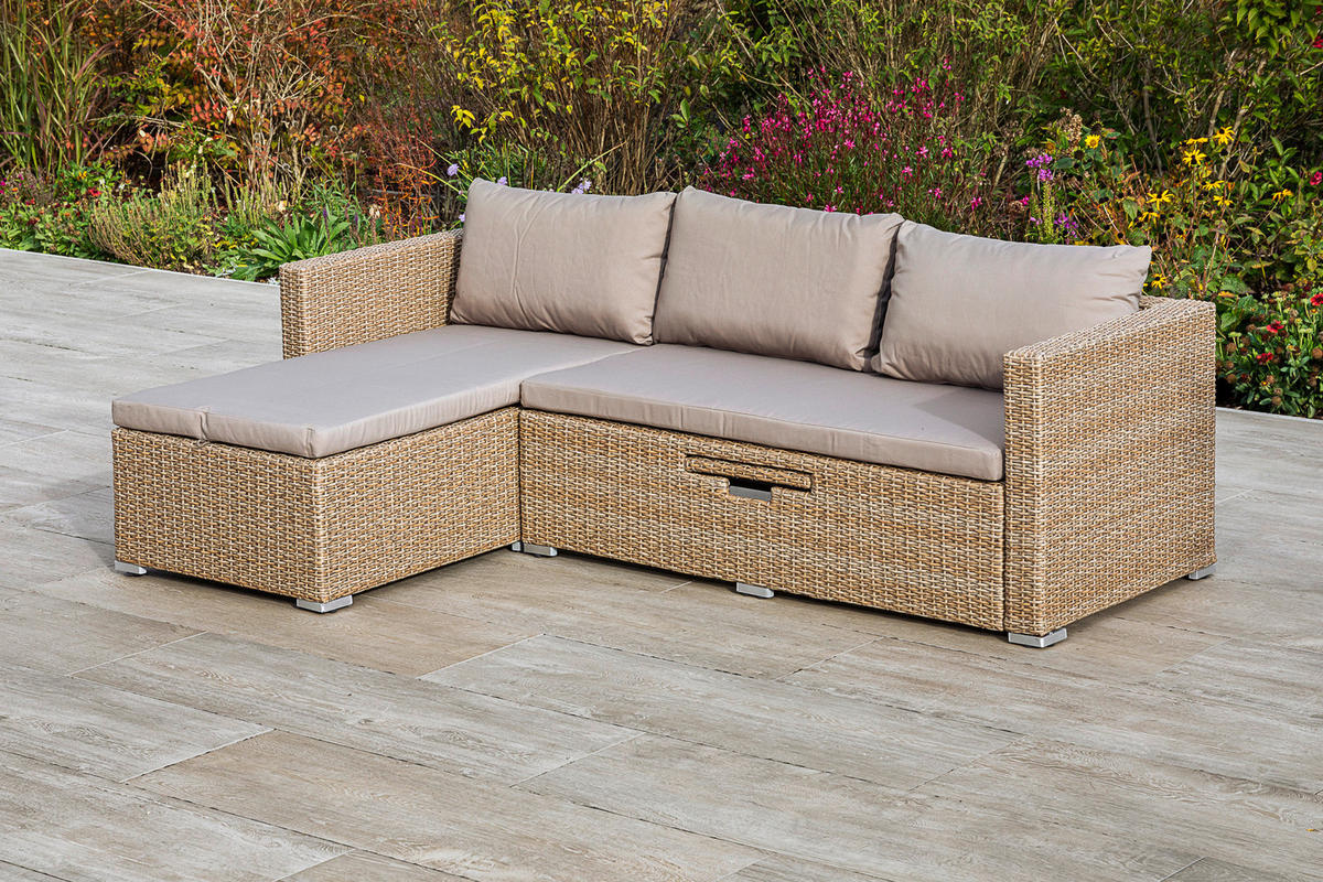 LOUNGEGARNITUR 2-teilig  215/140 cm  Stahl  - Naturfarben, MODERN, Glas/Kunststoff (215/140cm) - Gardenson