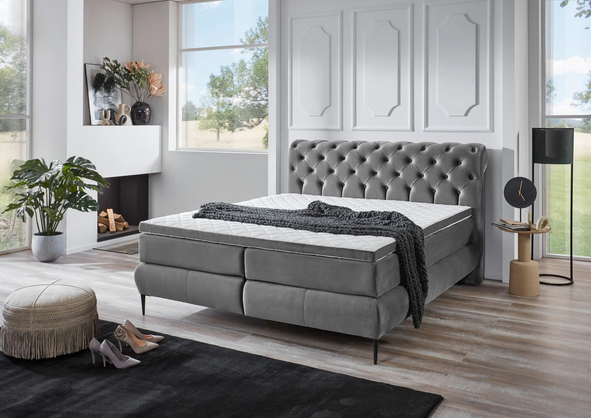 BOXSPRINGBETT 160/200 cm  in Dunkelgrau  - Dunkelgrau/Silberfarben, MODERN, Kunststoff/Textil (160/200cm) - MID.YOU