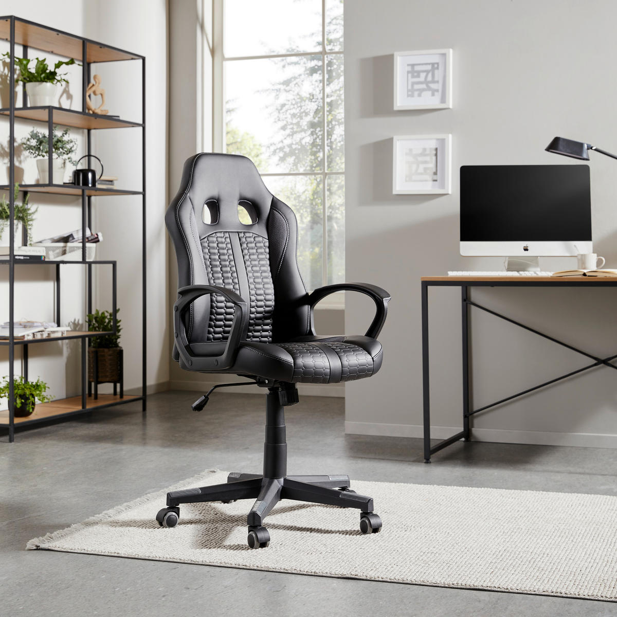 GAMINGSTUHL Grau, Schwarz Textil, Kunststoff   - Schwarz/Grau, MODERN, Kunststoff/Textil (56/104-113/64cm) - MID.YOU