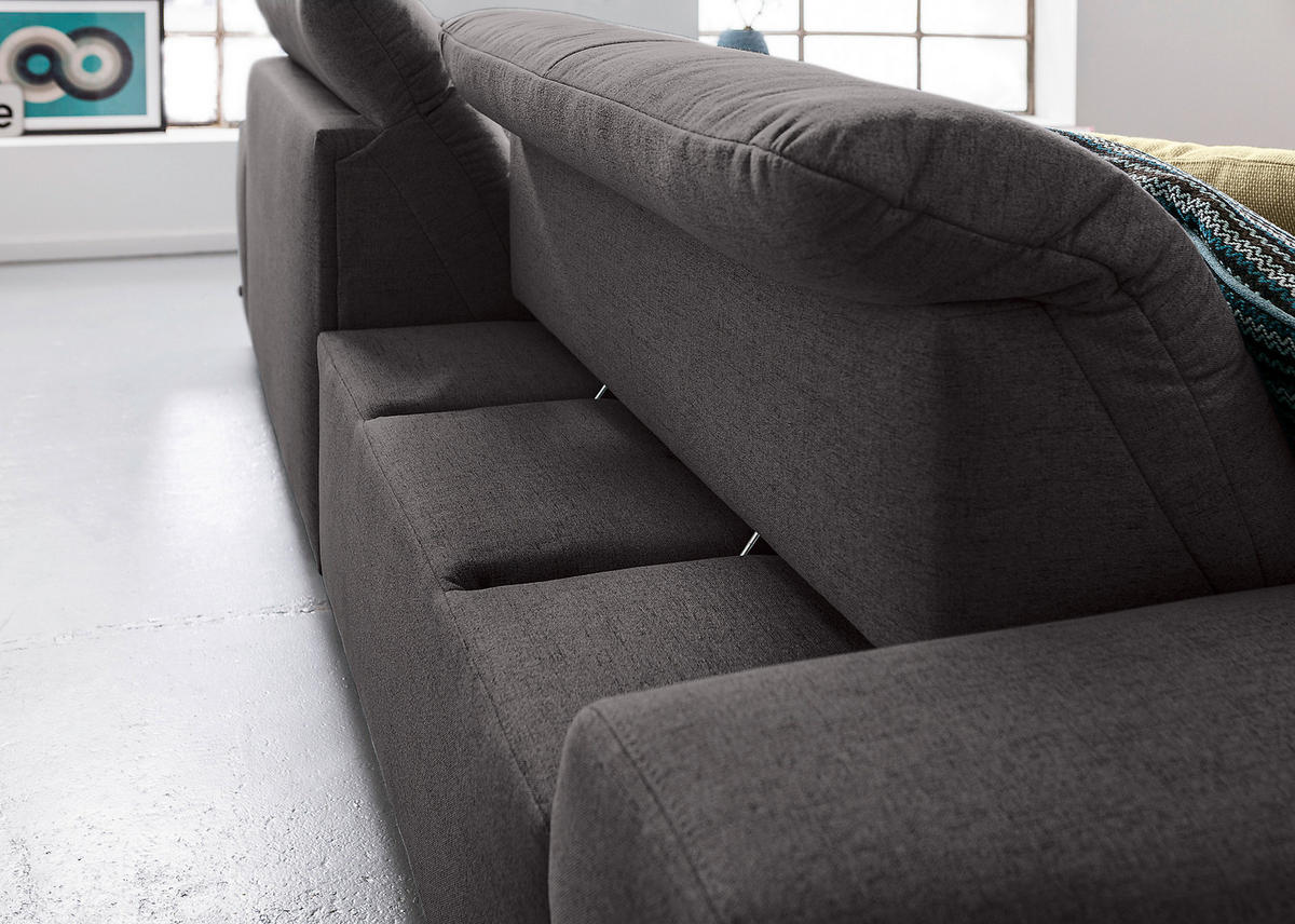 ECKSOFA Dunkelgrau Flachgewebe  - Chromfarben/Dunkelgrau, Design, Textil/Metall (276/198cm) - SetOne by Musterring