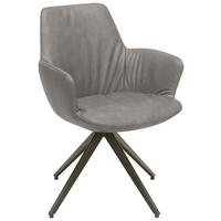 ARMLEHNSTUHL  in Stahl Echtleder pigmentiert  - Anthrazit/Hellgrau, Design, Leder/Metall (60/87/62cm) - Bert Plantagie