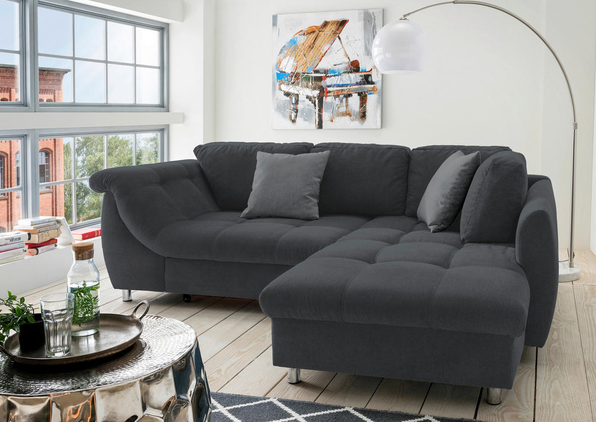 ECKSCHLAFSOFA in Mikrofaser Schwarz  - Chromfarben/Schwarz, Modern, Textil/Metall (250/190cm) - Livetastic