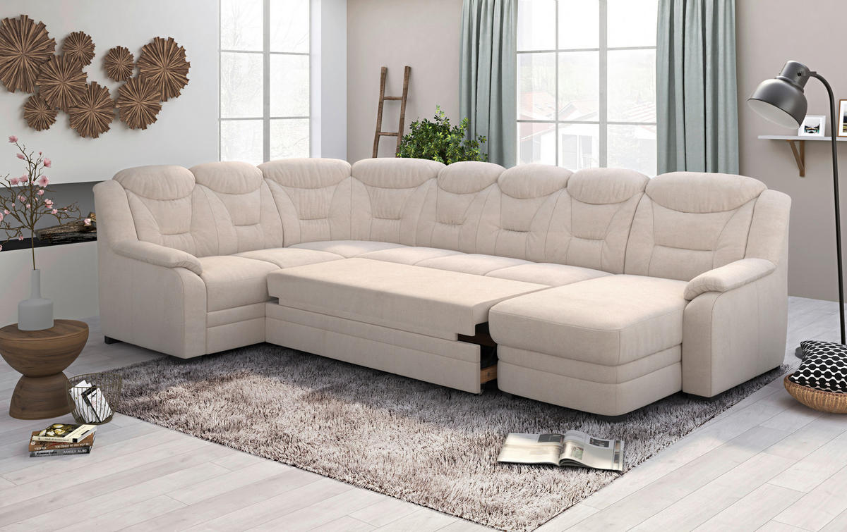 WOHNLANDSCHAFT in Chenille Beige  - Beige/Schwarz, Basics, Kunststoff/Textil (211/330/162cm) - MID.YOU