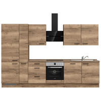 BUCĂTĂRIE FĂRĂ ELECTROCASNICE  - stejar închis la culoare/negru, Modern, metal/material pe bază de lemn (330cm) - Nobilia