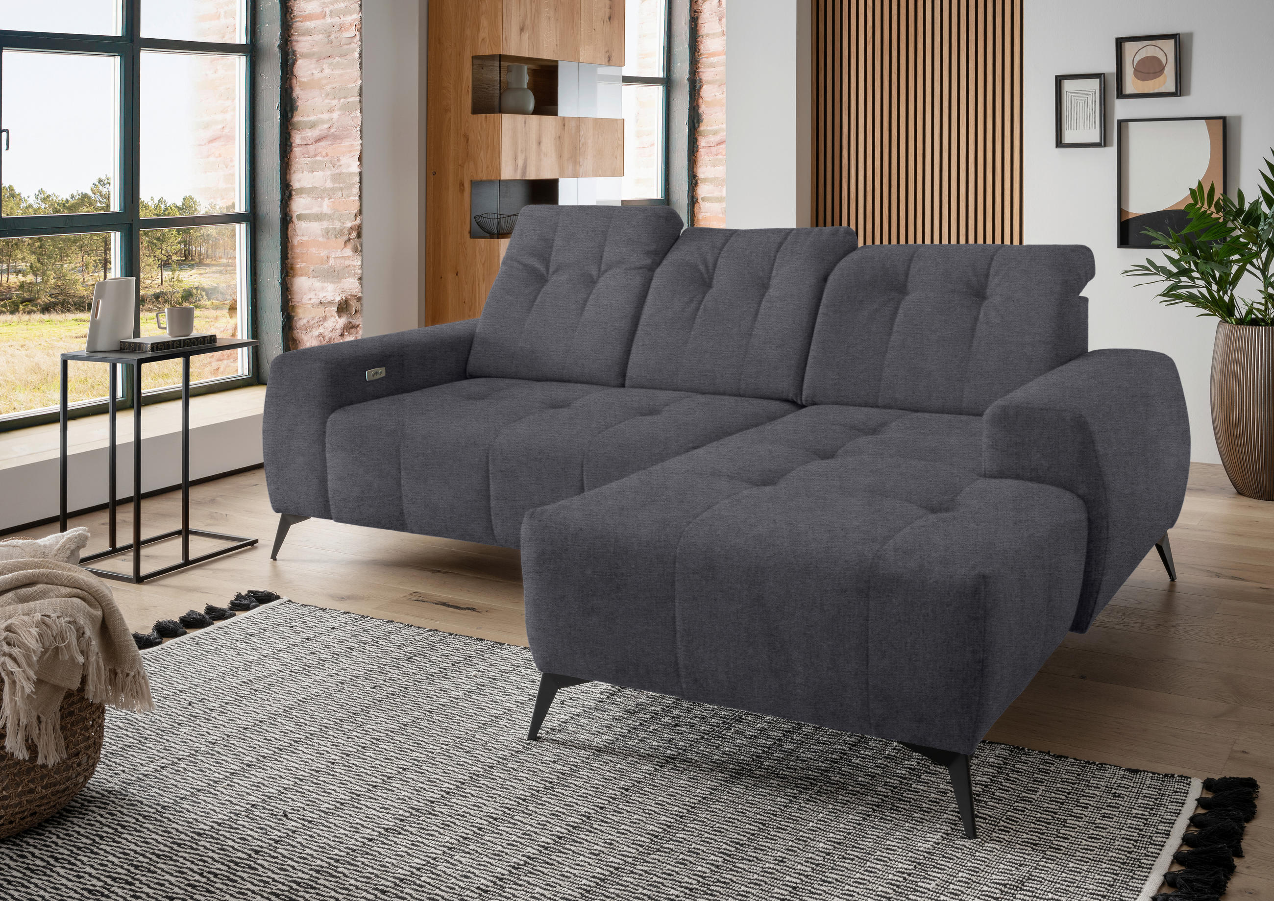 ECKSOFA Anthrazit Mikrofaser - Anthrazit/Schwarz, MODERN, Textil/Metall (258/180cm) - Livetastic