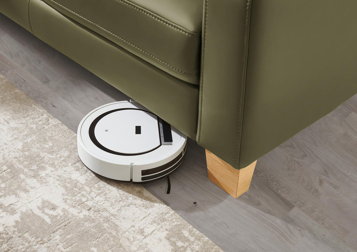 ECKSOFA in Echtleder Grün  - Eiche Bianco/Grün, Natur, Leder/Holz (235/257cm) - Valdera
