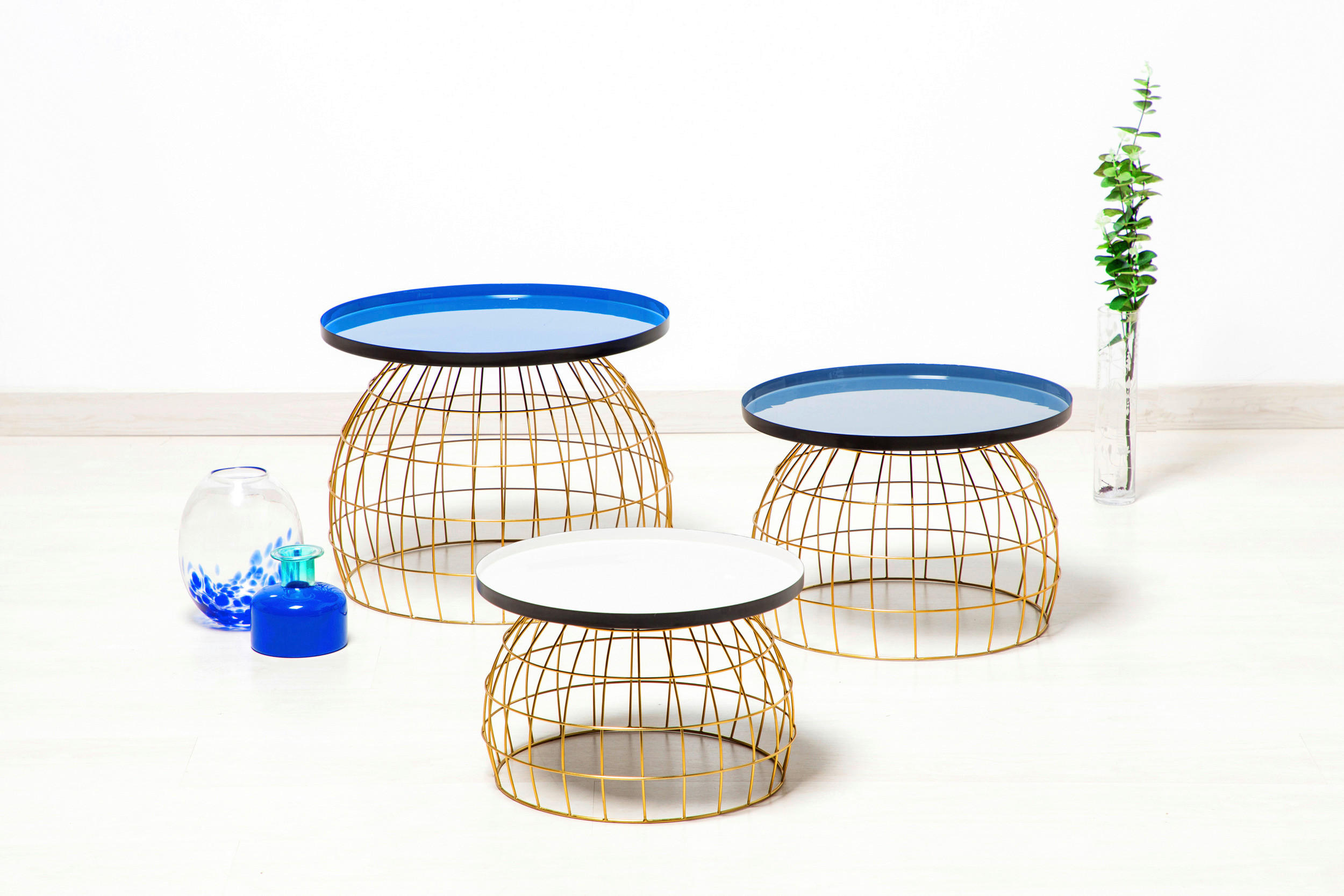SADA PRÍRUČNÝCH STOLÍKOV, biela, sivá, modrá - modrá/sivá, Design, kov - MID.YOU