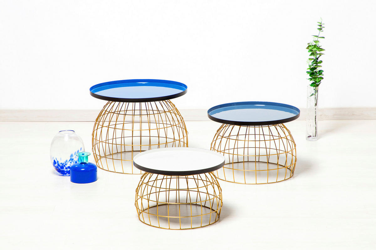 SADA STOLKŮ, modrá, šedá, bílá - šedá/bílá, Design, kov - MID.YOU