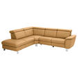 ECKSOFA in Echtleder Cognac  - Cognac/Alufarben, Design, Leder/Metall (242/271cm) - Cantus