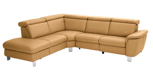 ECKSOFA in Echtleder Cognac  - Cognac/Alufarben, Design, Leder/Metall (242/271cm) - Cantus