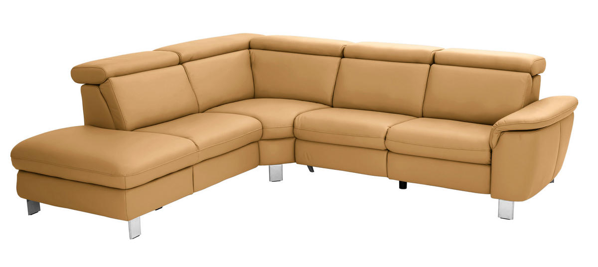 ECKSOFA in Echtleder Cognac  - Cognac/Alufarben, Design, Leder/Metall (239/271cm) - Cantus