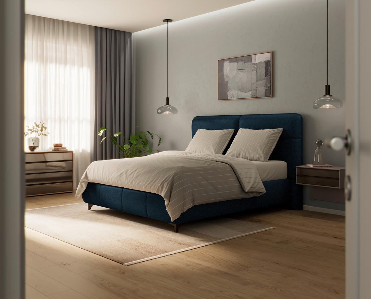 BOXSPRINGBETT 160/200 cm  in Blau  - Blau/Alufarben, KONVENTIONELL, Textil/Metall (160/200cm) - Dieter Knoll