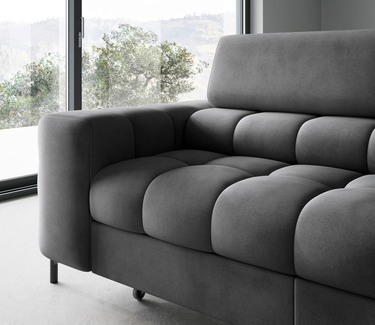ECKSOFA FERUCCE in Flachgewebe Dunkelgrau  276/200 cm  - Dunkelgrau/Schwarz, Design, Textil/Metall (276/200cm) - MID.YOU